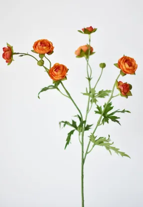 22" Faux Mini Orange Ranunculus Stem