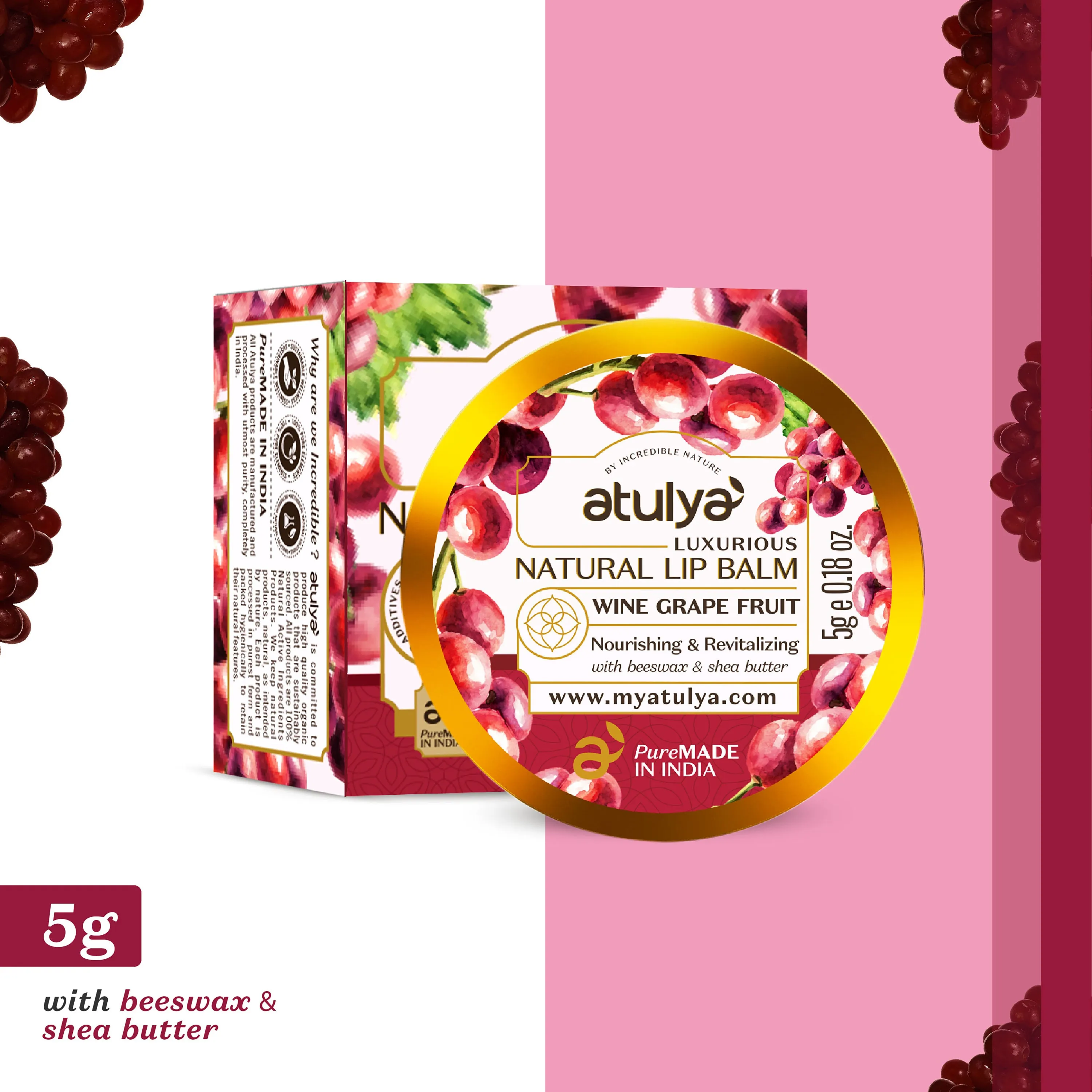 atulya Wine Grape Lip Balm - 5gm (6 Products at Rs.799)