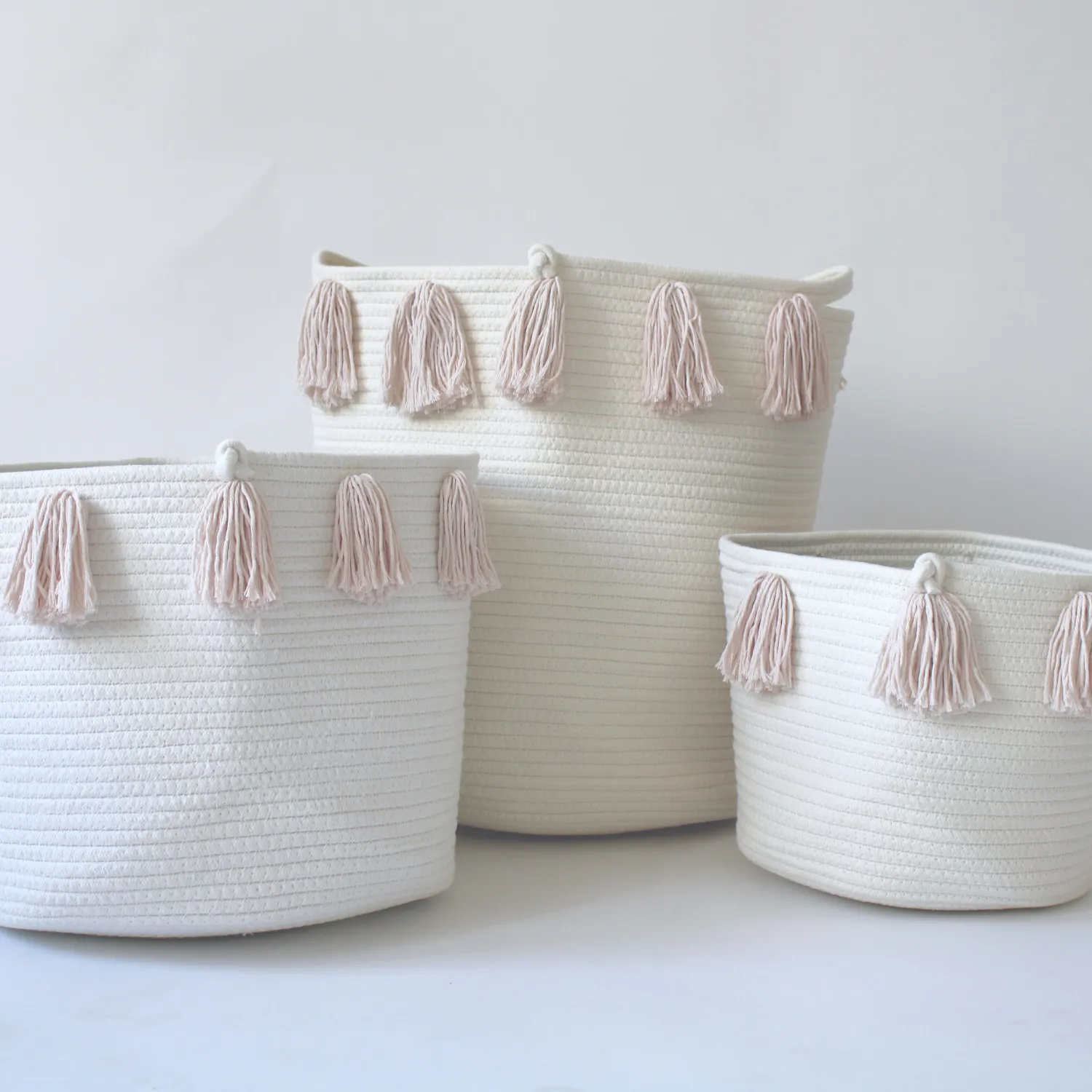 Blush Tassel Basket - Medium