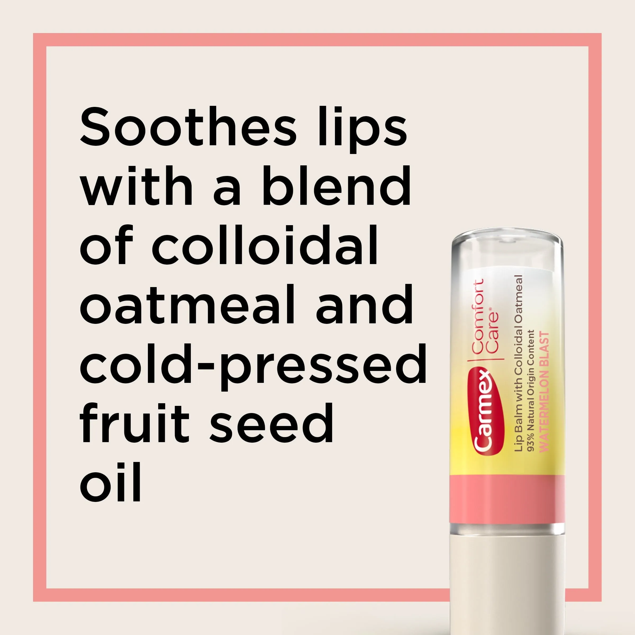 Carmex Comfort Care Lip Balm Sticks with Colloidal Oatmeal, Watermelon, 2 Count (1 Pack of 2)