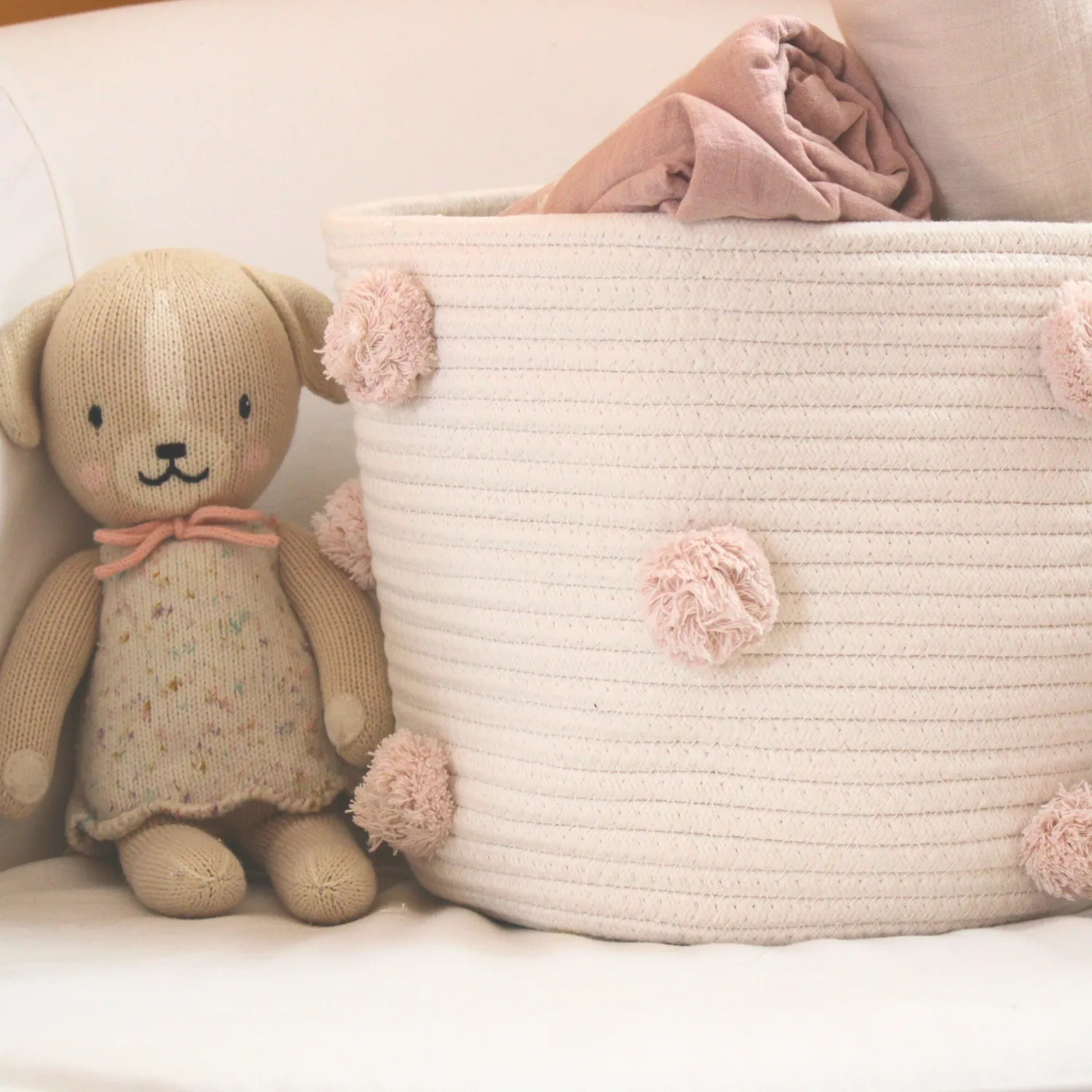 Set of 2 - Blush Pom Basket - Medium