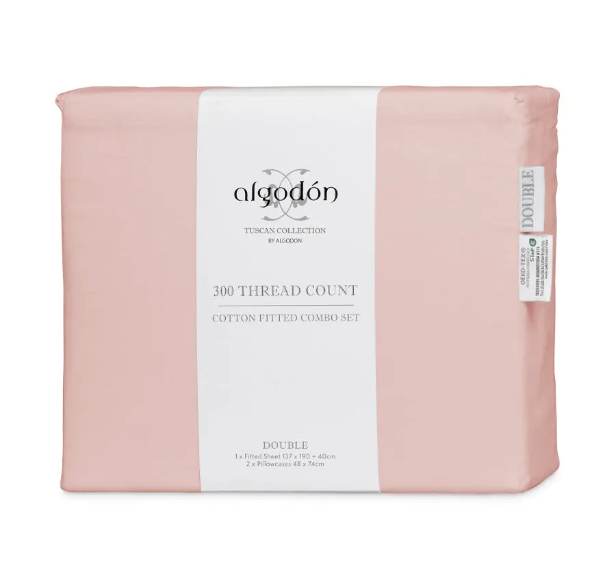 Tuscan Collection Cotton Percale Fitted Sheet Combo Set Range Blush